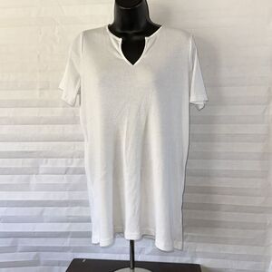 Only Necessities White Ribbed V-Neck T-Shirt Women’s Short Sleeve Top Size M